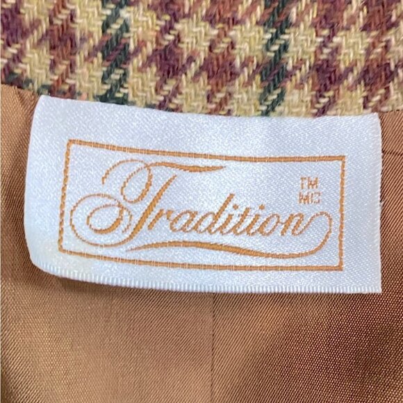 Vintage Traditions tan burgundy houndstooth blazer 14. - Picture 6 of 13